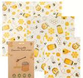 3pcs Beeswax Wrap Set - Reusable, Organic Food Storage & Packaging Cloths with Fruit Designs
